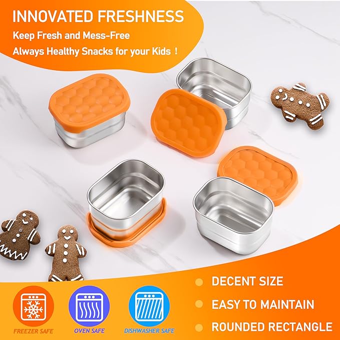 HaWare Stainless Steel Snack Containers for Toddlers and Kids, 8 oz Leak Proof Food Storage Containers with Silicone Lids, Stackable & Reusable Small Metal Lunch Box for Daycare and School- 3 Packs