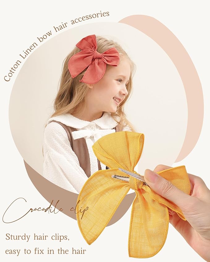 Doboi 8PCS Baby Girls Hair Clips Fable Hair Bows Cotton Linen Bows for Girls Hair Accessories for Baby Toddlers Kids
