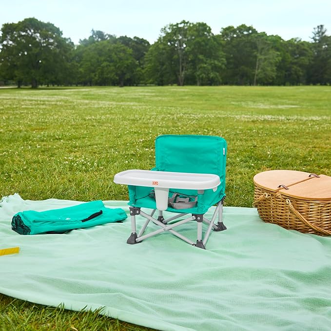 Bright Starts Pop 'N Sit Portable Booster, Indoor/Outdoor Use, Floor Seat with Feeding Tray, Teal, 6 Mos - 3 Yrs