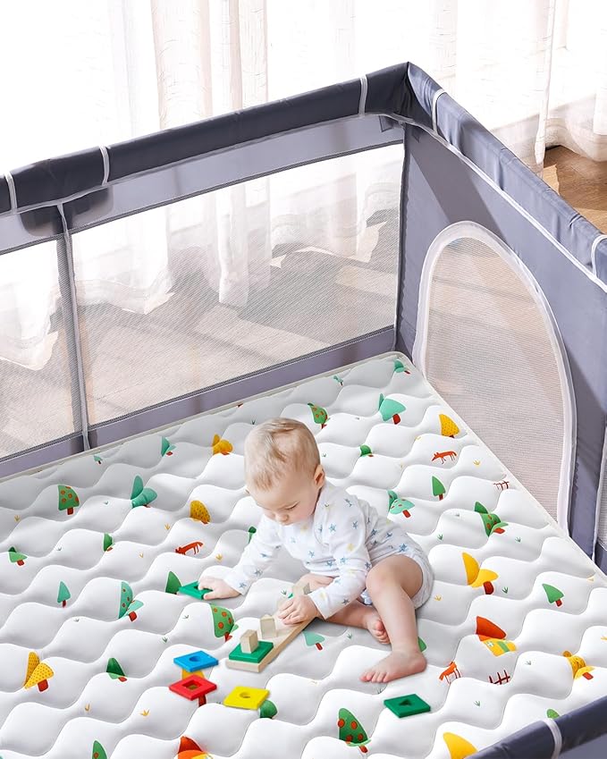 Odorless Premium Foam Baby Play Mat 59" x 59", Soft Microfiber Fabric Crawling Mat for Floor- Comfortable and Hypoallergenic, Non-Slip Cushioned Floor Playpen mat for Infants,Babies,Toddlers