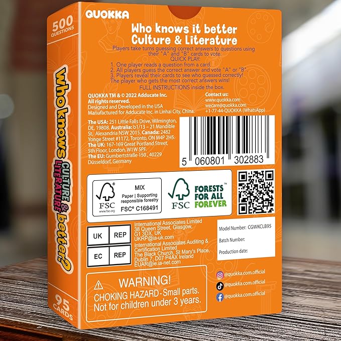 QUOKKA Board Games for Kids 8-12 and Family - Educational Card Game for Kids Age 12+ - Who Knows Culture and Literature Better? - 500+ Questions - Trivia for Family Game Night and Travel Fun