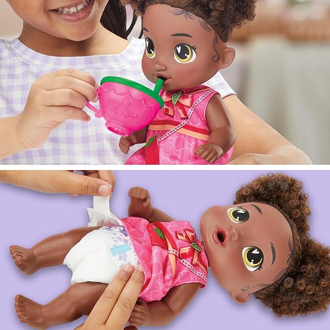 Baby Alive Bubbly Tea Party Berry Boo Doll with Teapot Accessories, Black Hair, 11 Inches, Toys for 3 Year Old Girls and Boys & Up