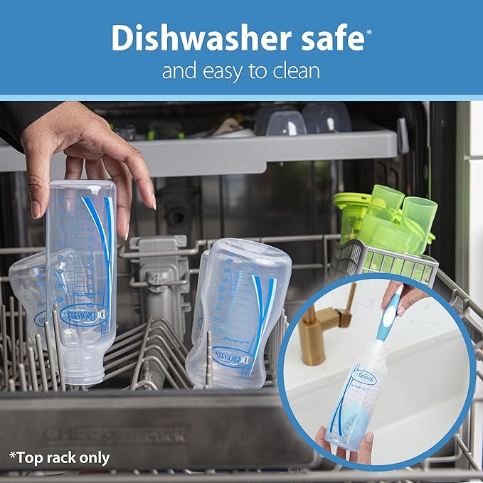 Dr. Brown's Natural Flow Anti-Colic Options+ Narrow Baby Bottle, Blue Nature, 8 oz/250 mL, with Level 1 Slow Flow Nipples, 0m+, 4 Pack