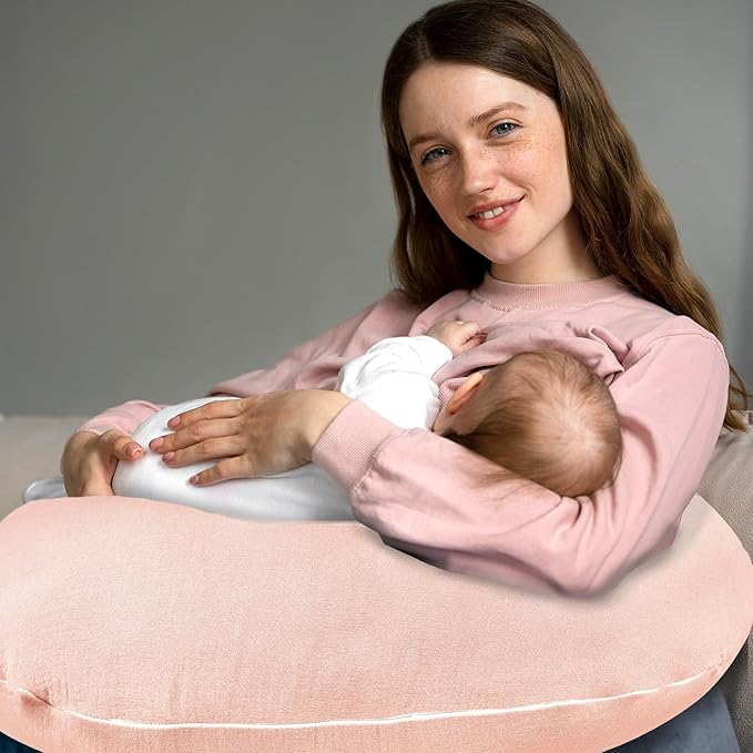 Hooyax Muslin Nursing Pillow Covers 2 Pack, Soft and Breathable Nursing Covers for Breastfeeding Pillows, Adorable Infant Feeding Pillow Slipcover for Baby Boy and Girls (Blue Pink)