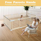 Foldable Wooden Playpen for Babies and Toddlers, Baby Play Pen with Gate, Portable Baby Fence Indoor Activity Center, Adjustable Size & Shape, 10 Panels