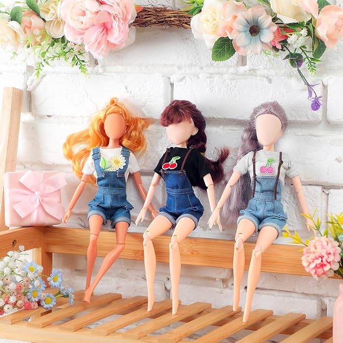 Bencailor 8 Pieces Christmas Doll Clothes for 11.5 Inch Doll Accessories Sweaters Denim Pant Summer Regular Outfit Clothing(T Shirt and Suspender Trousers)