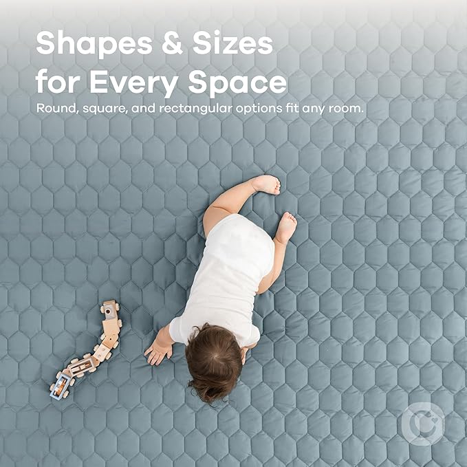 Comfy Cubs Rectangle Kids Play Mat - Large 60 x 96 inches Soft Quilted Baby Floor Mat with Non-Slip Bottom - Plush Design for Toddlers' Playtime and Relaxation - Comfortable and Durable - Pacific Blue
