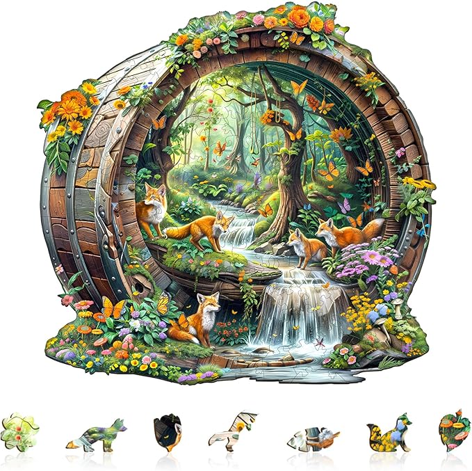 Wooden Puzzles for Adults, Fox Wooden Jigsaw Puzzle for Adults, 255 Piece Unique Animal Shape Wood Puzzles Adult, Birthday Party Gifts for Friends & Family Leisure Time Game Home Decor (L-13.4*12.8in)