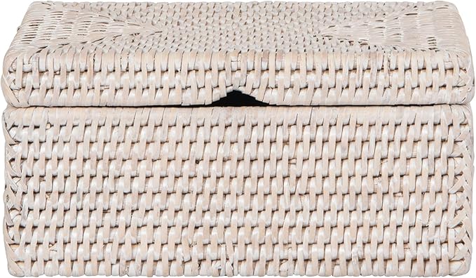 La Jolla Rattan Storage Box for Wet Wipes, Jewelery and More (White-Wash)