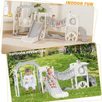 KORIMEFA 11 in 1 Toddler Slide and Swing Set, Kids Slide for Toddlers, Outdoor Indoor Playground for Toddlers 1-3, Toddler PlaySet with Basketball Hoop and Ball Golf Set, Climbing Arch(Grey)