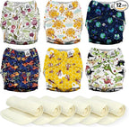 Mama Koala 3.0 Cloth Diapers for Babies, 6 Pack One Size Washable and Reusable Pocket Diapers for Newborns and Toddlers (Animals and Earth)