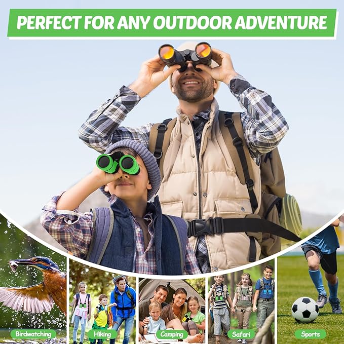 Binoculars for Kids, Kids Binoculars Toys for 3 4 5 6 7 8 Years Boys and Girls, Set with Magnifying Glass & Compass - Birthday Gifts Outdoor Toy for Kid Ages 3-8 Toddler Camping (Green)