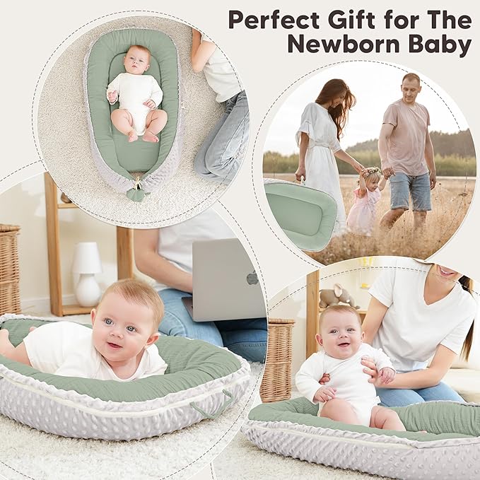 Baby Lounger - Infant Lounger Pillow for Newborn 0-24 Months, Soft, Breathable & Portable Baby Lounger Pillow for Boys & Girls, Cozy Baby Floor Seat for Home & Travel (Green)