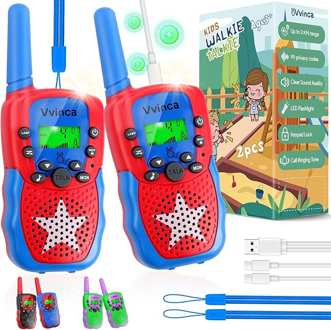 Vvinca Walkie Talkies for Kids Rechargeable, Spider Toys for Ages 3 4 5 6 7 8 9 10 Boys Girls Christmas Birthday Gifts for 3-12 Year Old, 2 Way Radio 22 CH VOX Long Range Walkie Talkie with Flashlight