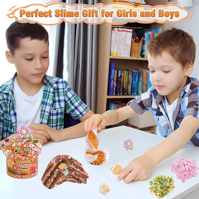 LAWOHO 6 Packs Brown Slime Kit - Cloud, Butter & Clear Slimes with Garden Add-ins, Crunchy Slime for Kids Party Favors for Girls and Boys, 360ml Slime Kits Birthday Halloween Christmas Easter Gifts