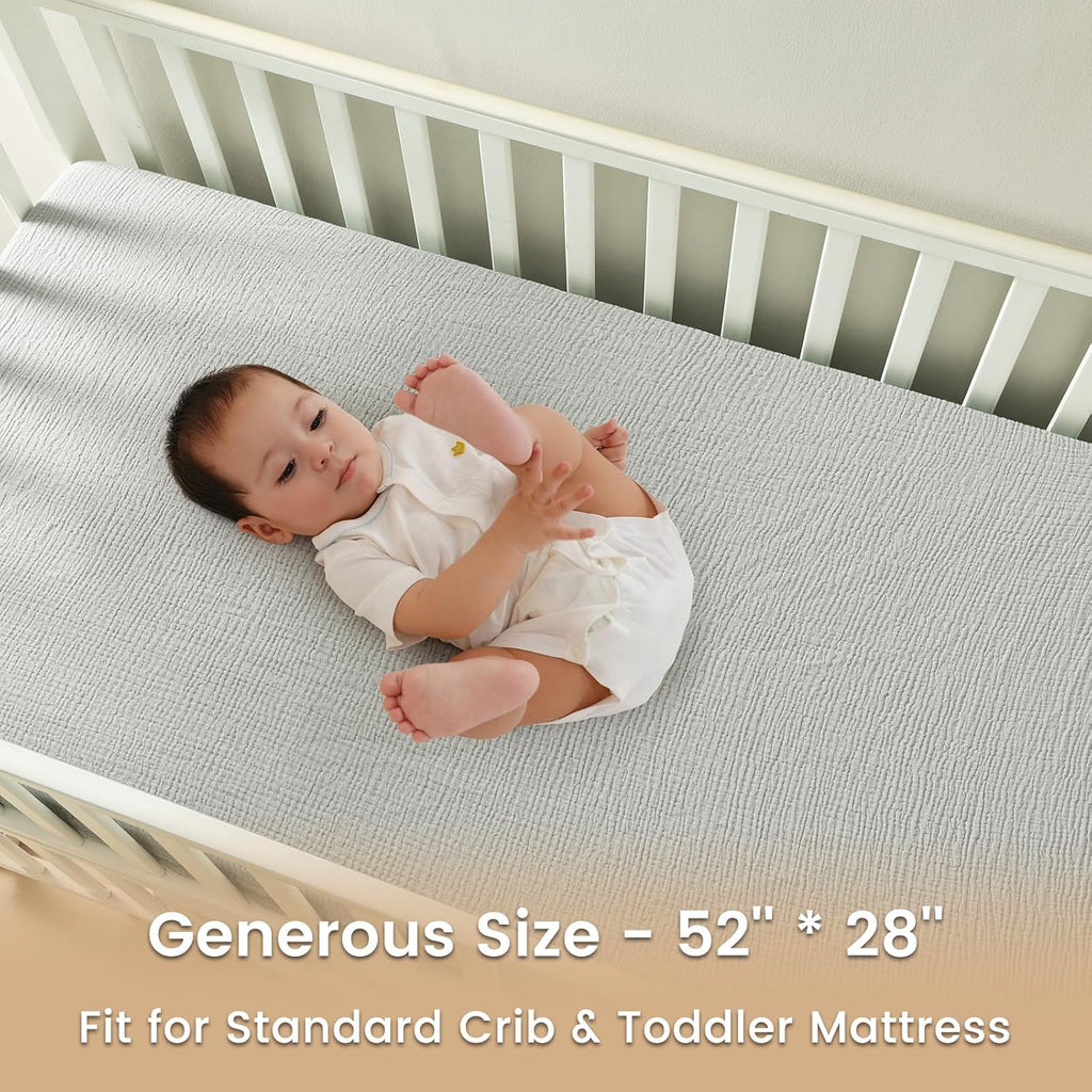 david's kids Muslin Crib Sheets for Boys Girls, 2 Pack 100% Cotton Soft Breathable Fitted Baby Sheet Set, 28x52 Inch Fits Standard Crib and Toddler Mattresses, Oat Milk & Light Gray