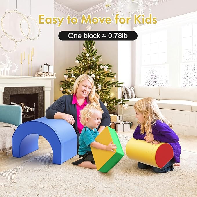 Lischwert Foam Climbing Blocks, Soft Climbing Toys for Toddlers, 5 Pieces Crawl and Climb Foam Playset with Foldable Block and Tunnel, Indoor Climber Activity Play Set for Kids Age 1+(Colorful)