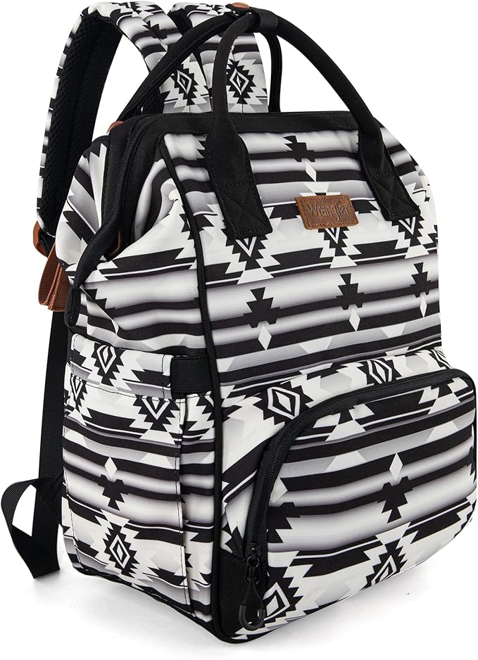 Wrangler Aztec Backpack Organized Daypack Travel Baby Bag with Stroller Strap and Side Bottle Pockets