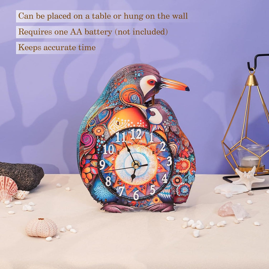 3D Puzzles for Adults Clock-Penguin Family Design Model Kit-Mechanical DIY Pendulum Clock with Arabic Numerals-Desk Home Office Decor Personalized Gift for DIY Lovers