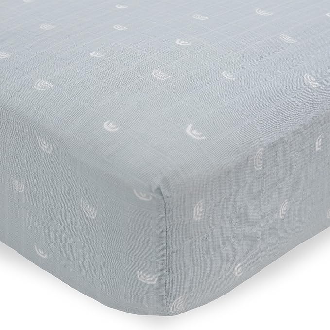 Little Unicorn Premium Crib Sheet | Breathable & Super-Soft Muslin Fabric (Blue Rainbow)