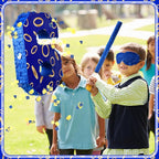 Number 6 Blue and Golden Rings Piñata for Kids Birthday Cartoon Theme Small Piñata with Blindfold Stick Confetti for Fiesta Cinco De Mayo Party Decor, 15.8 x 11 x 2.8 Inch