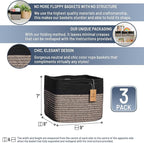 NaturalCozy Storage Cubes 9”x9”x7”Cotton Rope Woven Baskets for Organizing 3-Pack | 9 Inch Cube Storage Bin | Small Basket for Shelf Nursery, Pantry, Decorative Plant, Bathroom Closet, Toy Gift