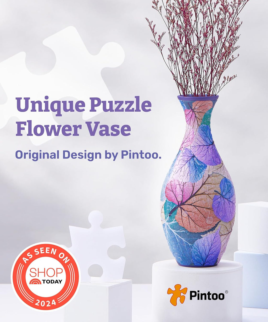 Pintoo 3D Puzzle Vase Unique Flower Vase Made by 160 Curved Plastic Puzzle Pieces House Warming Gift for Flower Arrangements and Home Decoration - [S1034] (Classic, Colorful Leaves)