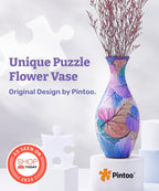 Pintoo 3D Puzzle Vase Unique Flower Vase Made by 160 Curved Plastic Puzzle Pieces House Warming Gift for Flower Arrangements and Home Decoration - [S1034] (Classic, Colorful Leaves)