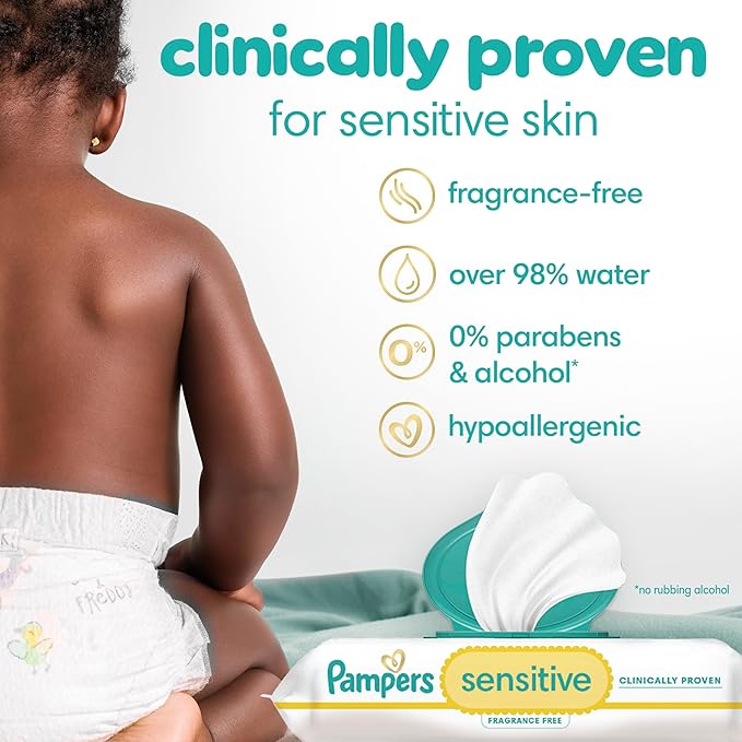 Pampers Baby Wipes Sensitive, Water Based Wipes, Hypoallergenic and Unscented for Babies, 588 Wipes Total (7 Refill Packs)
