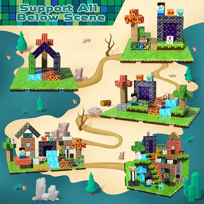 150 PCS Magnetic Blocks - Magnetic Building Block with 6 Baseplate, Stacking Magnets for Kids, Sensory Toy for Toddlers STEM Learning, Birthday Gifts for 3+ Years Old Boys Girls