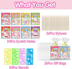 ZMLM Rainbow Scratch Party Favors Kids: Birthday Gifts Toy Bulk Scratch Art Notebook 24 Pack Birthday Goodie Bags Stuffers Girls Boys Art Craft Pad Classroom Prizes School Teacher Supplies (Unicorn)