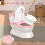 2-in-1 Toddler Potty Training Toilet - Larger Potty Chair & Detachable Training Seat for Boys & Girls Ages 1-3 with Flushing Sound, Wipes Storage, Toilet Paper Holder - Pink