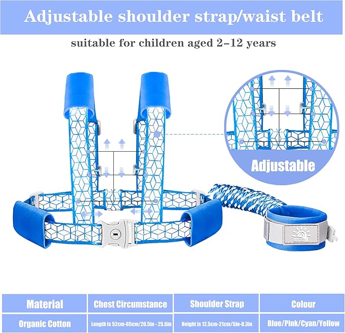 Toddler Leash for Walking, Toddler Safety Harnesses Leashes, Safety Harness with Lock for Kids, Anti Lost Wrist Link for Toddlers ，Upgrade with Reflective Tape Liner（6.5ft）for Kids