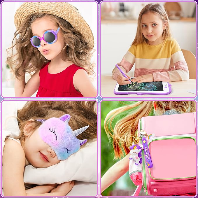 Unicorns Gifts for Girls Kids Toys 3 4 5 6 7 8 9 10 Years Old with LCD Writing Tablet/Glowing Blanket/Unicorn Bracelet/Eye Mask/Crossbody Bag/ 12PCS Purple Teen Girl Birthday Christmas Unicorn Toy