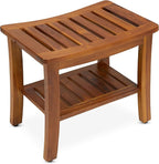 Teak Shower Bench 21 Inch, Fully Assembled Wood Bath Stool for Shower & Spa, The Hermod
