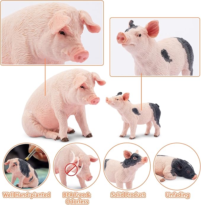 Toymany 8PCS Realistic Pig Figurines Set, Plastic Pig Figures Farm Animals Toys, Birthday Christmas Toy Gift for Kids Toddlers