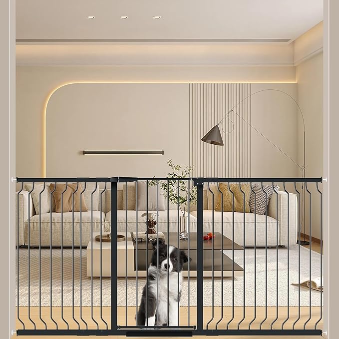 WAOWAO Extra Tall 40.55" Baby Gate 73.62-80.70" Wide Pressure Mounted Walk Through Swing Auto Close Safety Black Metal Toddler Child Dog Pet for Indoor Stairs,Doorways,Kitche