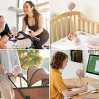 Momcozy Portable Stroller Fan, 8000mAh, 27H Ultra-long Battery Life, Detachable 4 Speed 360°Rotate, LED Night Light with 2 Modes, USB Rechargeable Handheld Cooling Fan for Travel, Car Seat, Bedroom