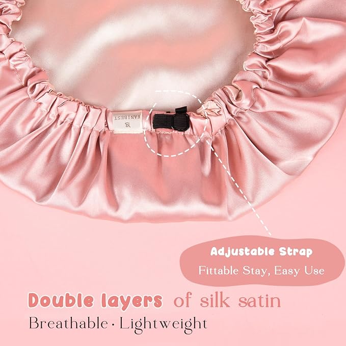 YANIBEST Baby Satin Bonnet Sleep Cap - Double Layer Reversible Adjustable Silky Satin Cap for Infant Toddler(0-6Months,Pink)