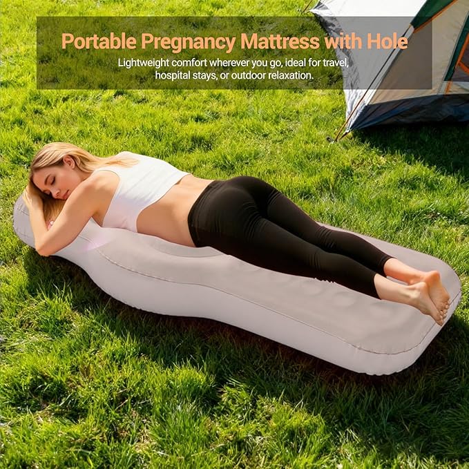 Inflatable Pregnancy Pillow with Belly & Head Hole, Prone Pregnancy Pillow for Stomach Sleepers, Belly Pillow Pregnancy Mattress for Pregnant Women, Maternity airbed Pool Float for Tummy Massage