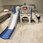 XJD 8 in 1 Toddler Slide Set, Kids Slide for Toddlers Age 1+, Toddler Climber Slide PlaySet with Basketball Hoop and Ball,Outdoor Indoor Playground for Toddlers 1-3 (Blue Gley, 8 in 1)