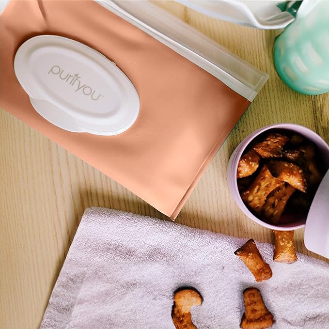 purifyou Portable Baby Wipe Case Travel Holder – Single Pack Refillable Wipe Dispenser Pouches, Keeps Wipes Fresh & Moist, Lightweight, Durable, for Car, Diaper Bag, Stroller, Home & Travel (Pink)