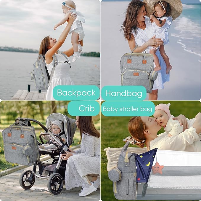 Diaper Bag Backpack for Mom and Dad, Large Capacity Baby Travel Bag with USB Charging Port, Waterproof Foldable Baby Bag for Boys and Girls, Stylish Maternity Backpack for Travel & Hospital，Grey