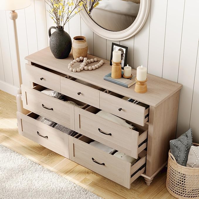 WAMPAT Beige Baby Dresser with 7 Drawers, Kids Dresser Wooden Dressers for Kids Room, Dressers Cabinet Storage Organizer for Bedroom, Children's Bedroom & Nursery