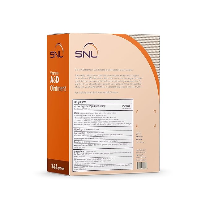 SNL Quality Vitamins A & D Ointment for | Baby Diaper Rash | Burns | Tattoo Aftercare | Skincare - 144 Individual Foil Packets - 5 Grams each