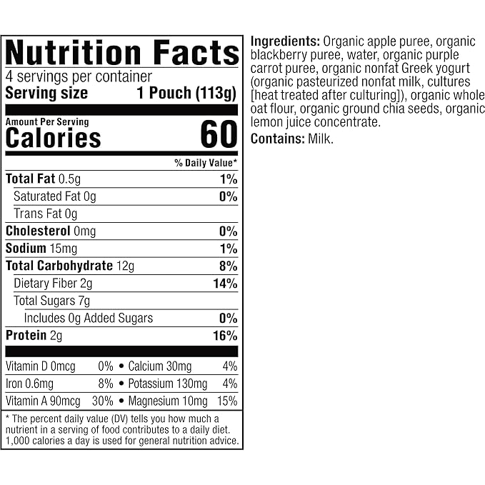 Plum Organics Mighty Morning Organic Toddler Food - Apple, Blackberry, Purple Carrot, Greek Yogurt, and Oat - 4 oz Pouch (Pack of 4) - Organic Fruit and Vegetable Toddler Food Pouch