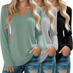 Huukeay 3 Pack Women's Long Sleeve Nursing Tops, Breastfeeding Hidden Zippers Shirts V Neck Maternity Pregnancy Tees Clothes