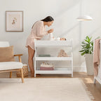 Comfy Cubs Baby Changing Table - Sturdy Wood Construction, Timeless Look Baby Change Table with Two Open Shelves for Infant Daycare Essentials Storage - White