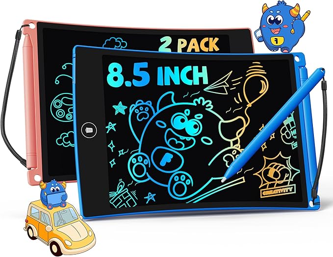 TEKFUN 8.5in 2 Pack LCD Writing Tablet for Kids Coloring Doodle Board Magic Drawing Pad for Kids with Anti-Lost Stylus, Car Trip Educational Toys Birthday Gift for 3 4 5 6 7 Kids Girls Boys Toddlers
