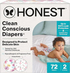 The Honest Company Clean Conscious Diapers for Delicate Skin | Up to 100% Leakproof | Hypoallergenic, Fragrance Free | Girl Prints | Club Box, Size 2 (12-18 lbs), 72 Count (Prints May Vary)